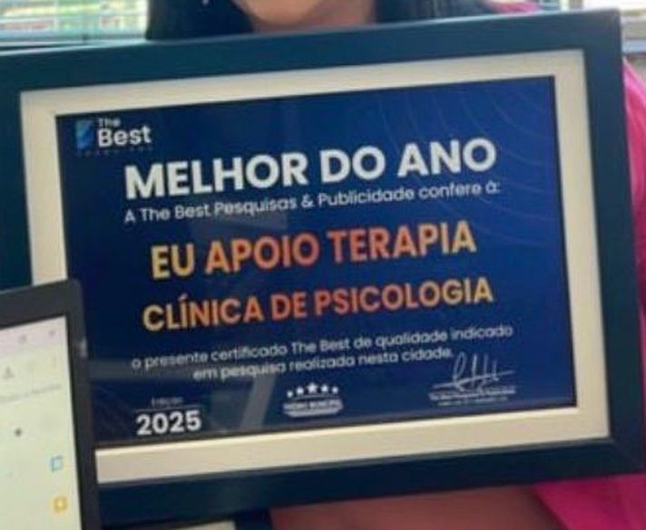 Certificado Melhor do Ano 2025 da The Best Pesquisas e Publicidade para a Eu Apoio Terapia, Clínica de Psicologia